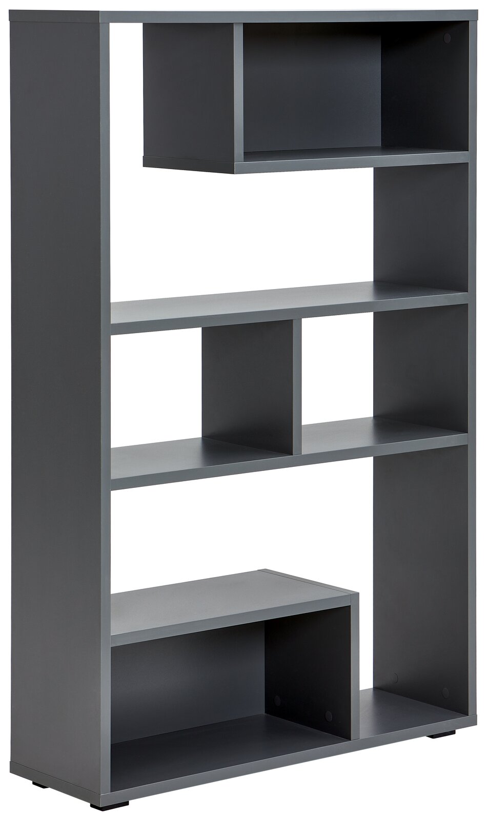 Hom´in Raumteiler JOLLY Moderner grauer Raumteiler mit mehreren offenen Fächern, seitliche Perspektive.