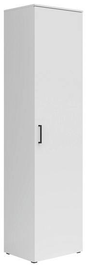 Weißer Mehrzweckschrank mit schwarzem Griff, Frontalansicht leicht von der Seite