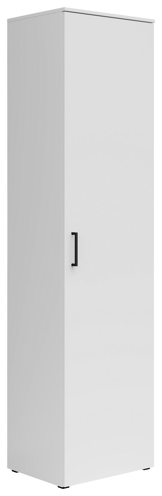 Carryhome Mehrzweckschrank MULTISTAURAUM Weißer Mehrzweckschrank mit schwarzem Griff, Frontalansicht leicht von der Seite