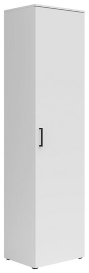 Weißer Mehrzweckschrank mit schwarzem Griff, Frontalansicht leicht von der Seite