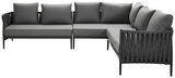 Moderne graue Loungegarnitur in L-Form, seitliche Perspektive