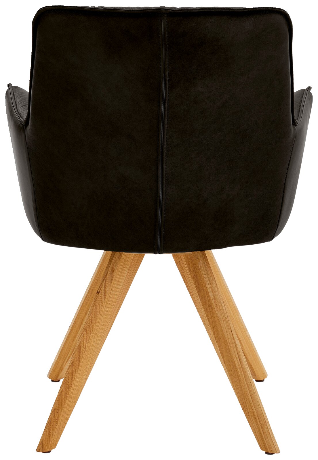 Dieter Knoll Design-Schalensessel PREMIO Rückansicht eines schwarzen Design-Schalensessels mit Holzbeinen.