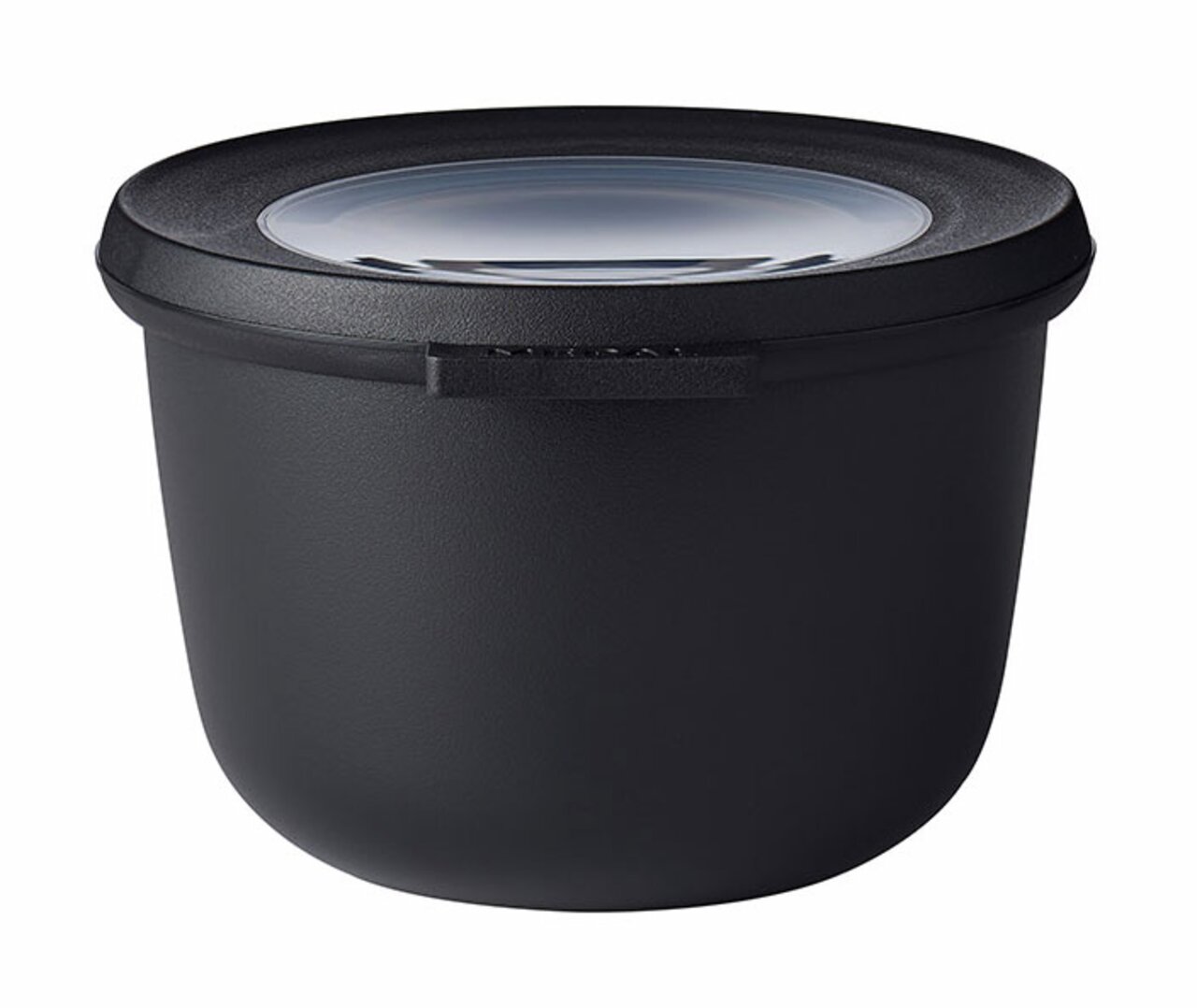Schwarze Multischüssel Cirqula 500 ml mit transparentem Deckel, seitliche Perspektive
