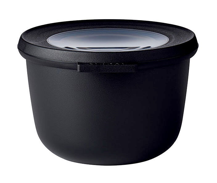 Schwarze Multischüssel Cirqula 500 ml mit transparentem Deckel, seitliche Perspektive