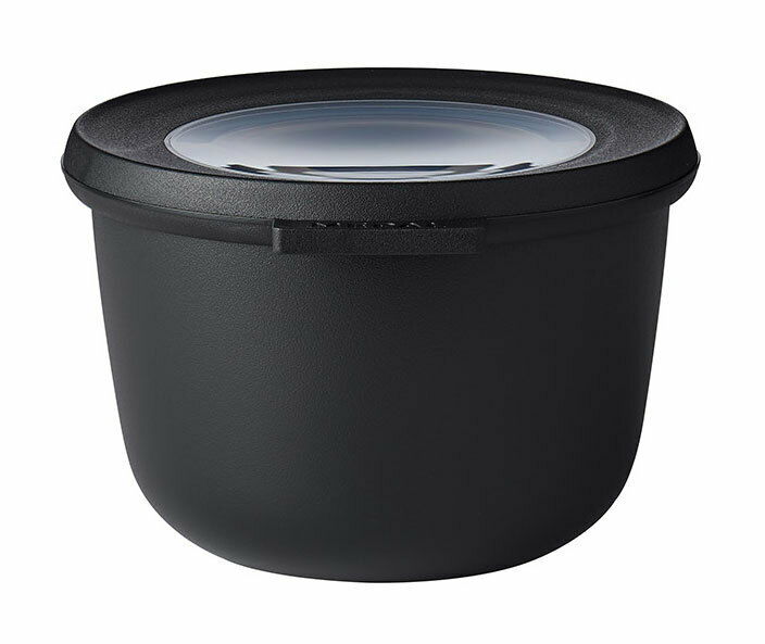 Schwarze Multischüssel Cirqula 500 ml mit transparentem Deckel, seitliche Perspektive