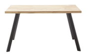 Moderner Esstisch mit Holzplatte und schwarzen Metallbeinen, Frontalansicht