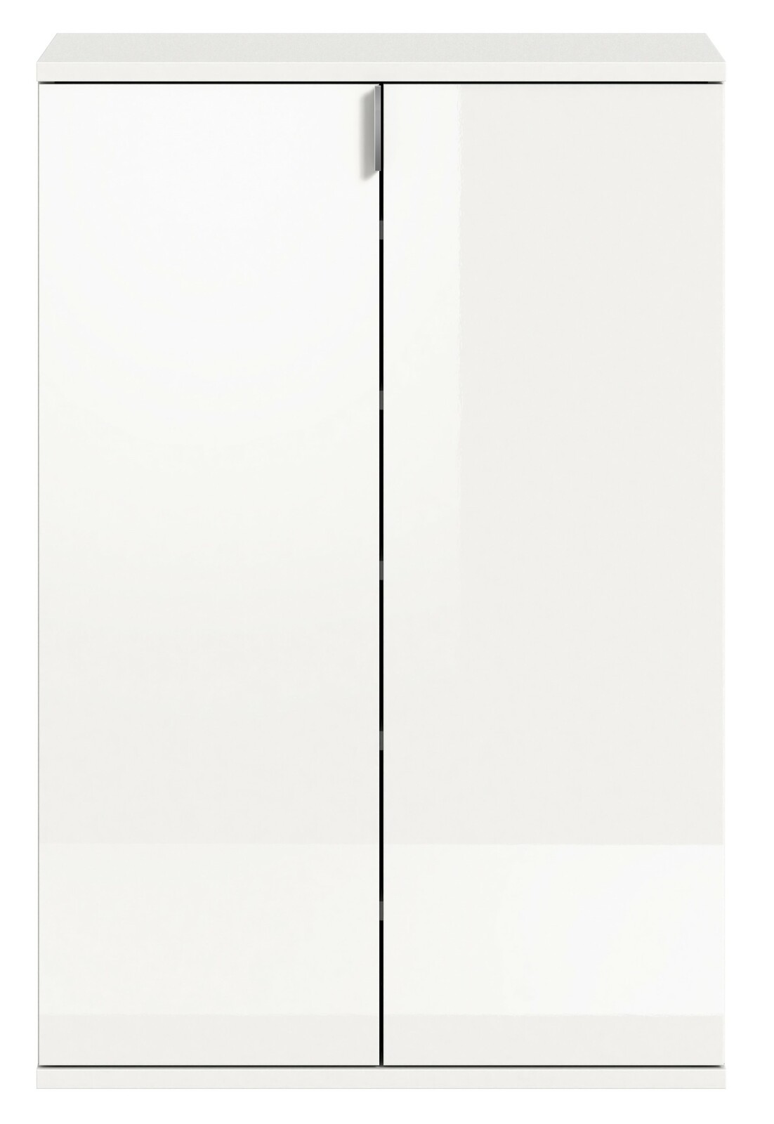 Weiße Schuhkommode mit zwei Türen, frontale Ansicht