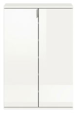 Weiße Schuhkommode mit zwei Türen, frontale Ansicht