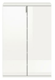 Weiße Schuhkommode mit zwei Türen, frontale Ansicht