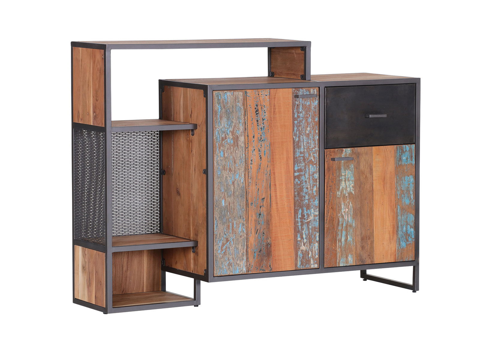 Sideboard aus Holz und Metall mit rustikalem Design, Frontansicht