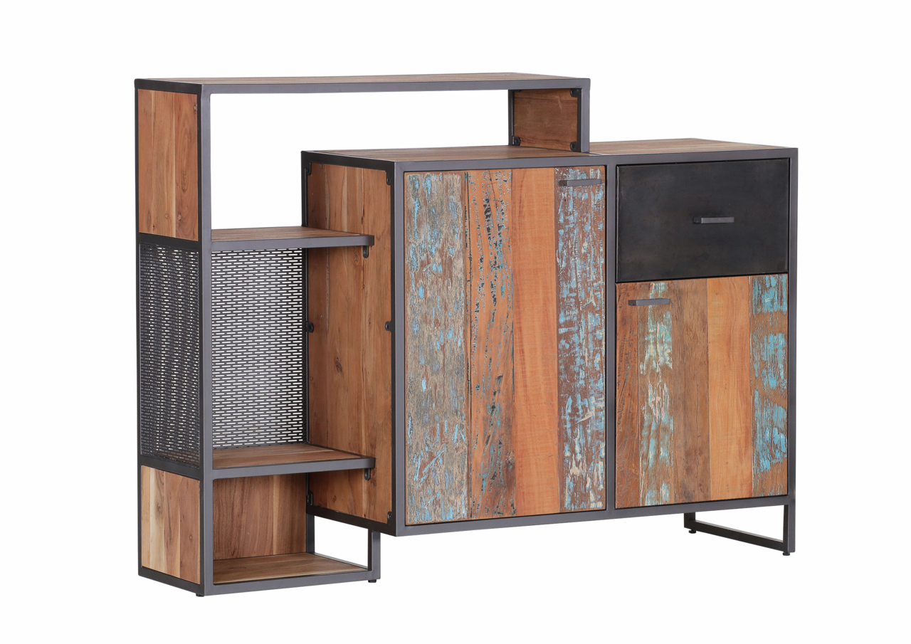 Sideboard aus Holz und Metall mit rustikalem Design, Frontansicht