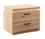 Nachtkonsole aus Holz mit zwei Schubladen, seitliche Perspektive