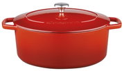 Roter Guss-Bräter oval 33 cm mit Deckel, seitliche Perspektive
