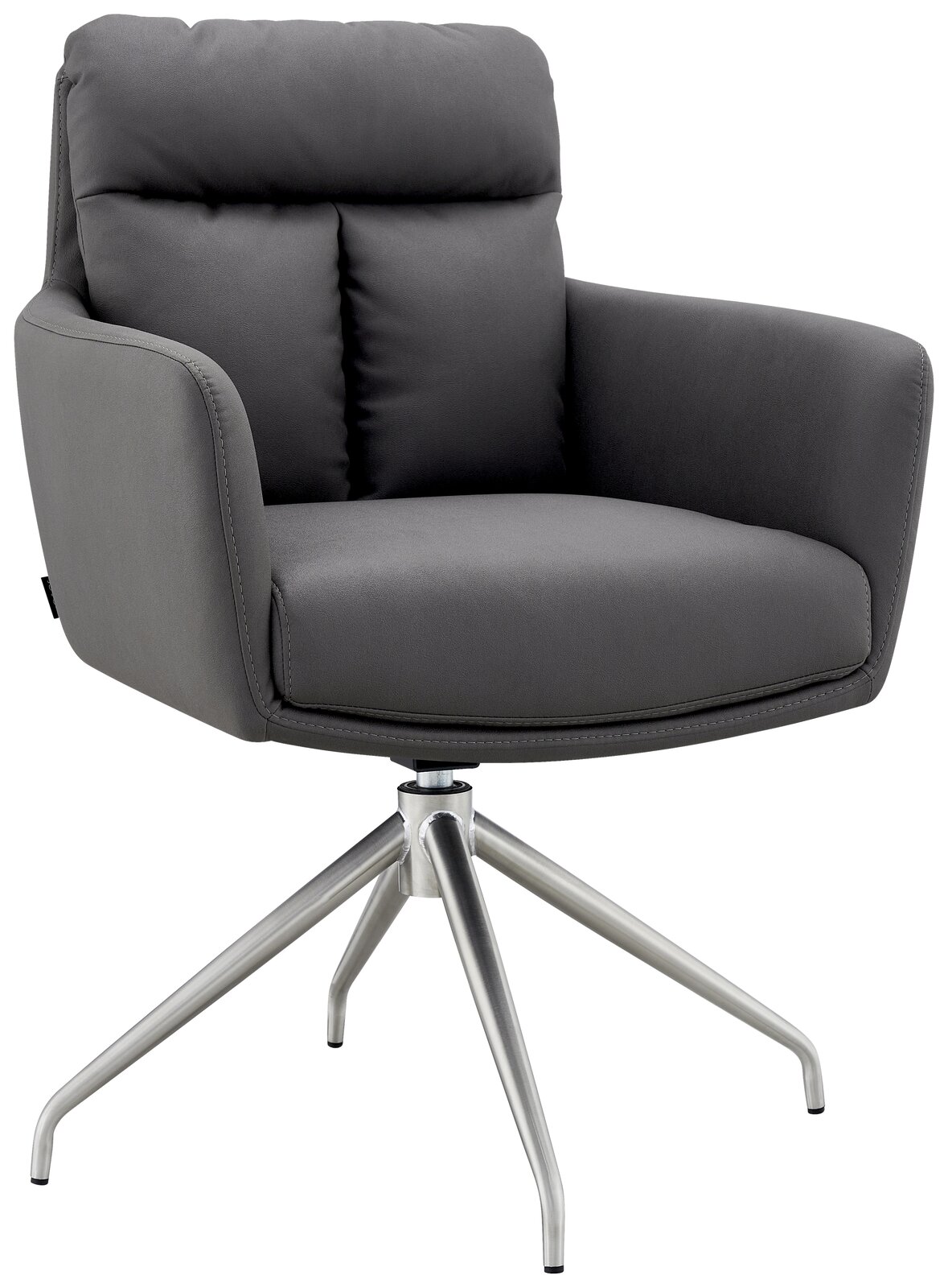 Novel Armlehnstuhl EMMA Grauer Armlehnstuhl mit Metallgestell, seitliche Perspektive