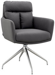 Grauer Armlehnstuhl mit Metallgestell, seitliche Perspektive