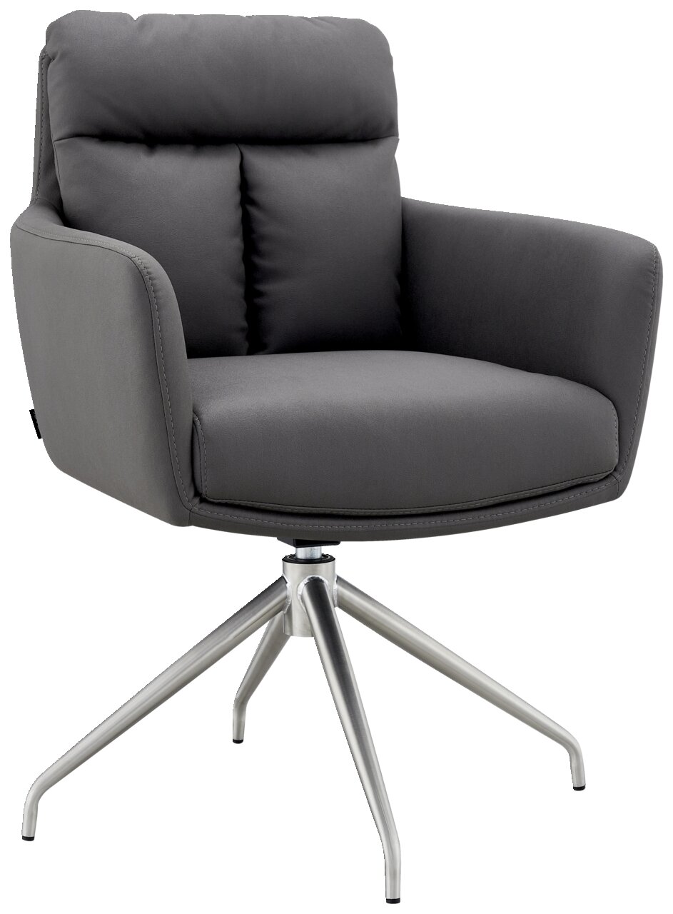 Novel Armlehnstuhl EMMA Grauer Armlehnstuhl mit Metallgestell, seitliche Perspektive