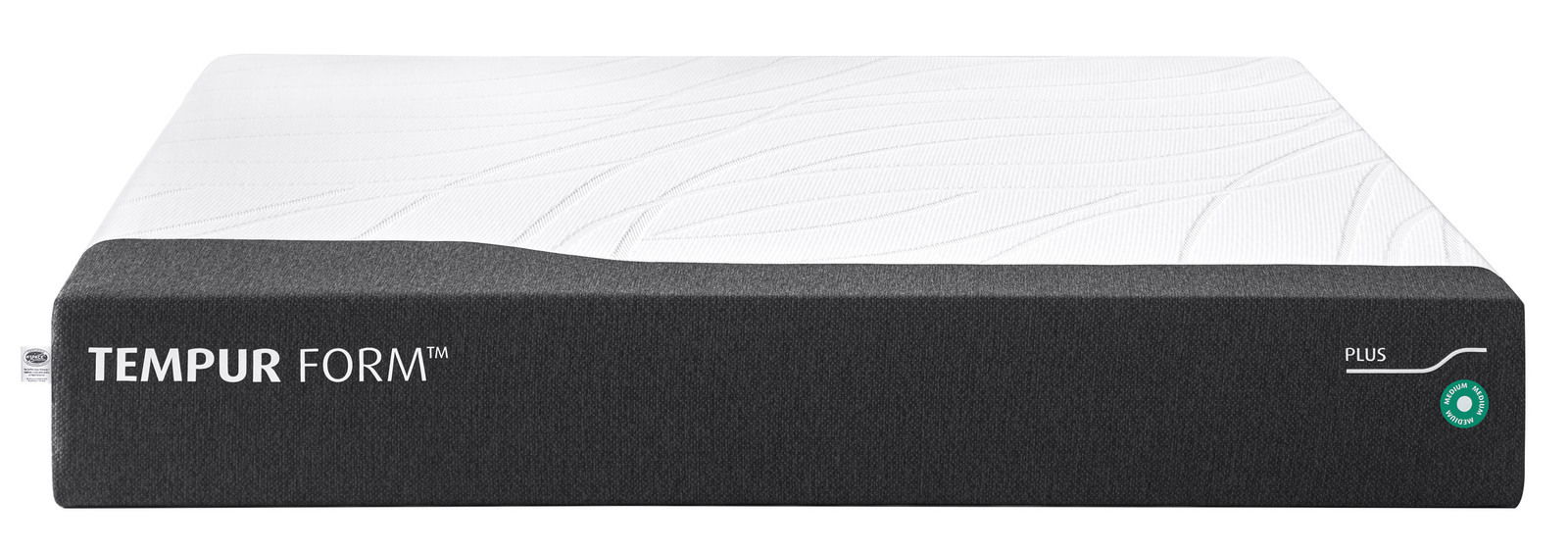 Viscomatratze in der Größe 180x210 cm, seitliche Ansicht mit grauem Rand und weißer Oberseite, Markenname TEMPUR FORM sichtbar.