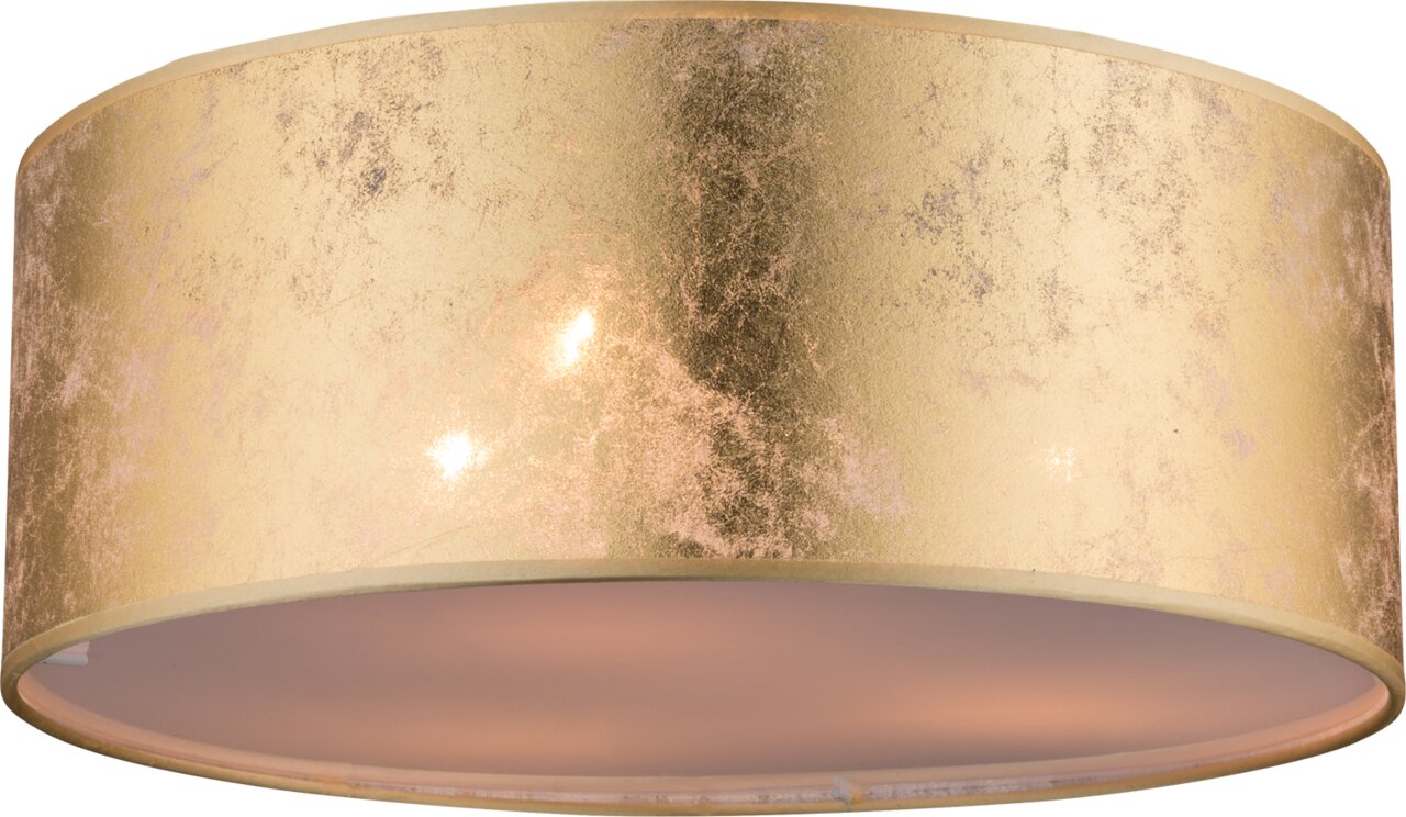 Goldene Deckenleuchte mit strukturierter Oberfläche, seitliche Perspektive