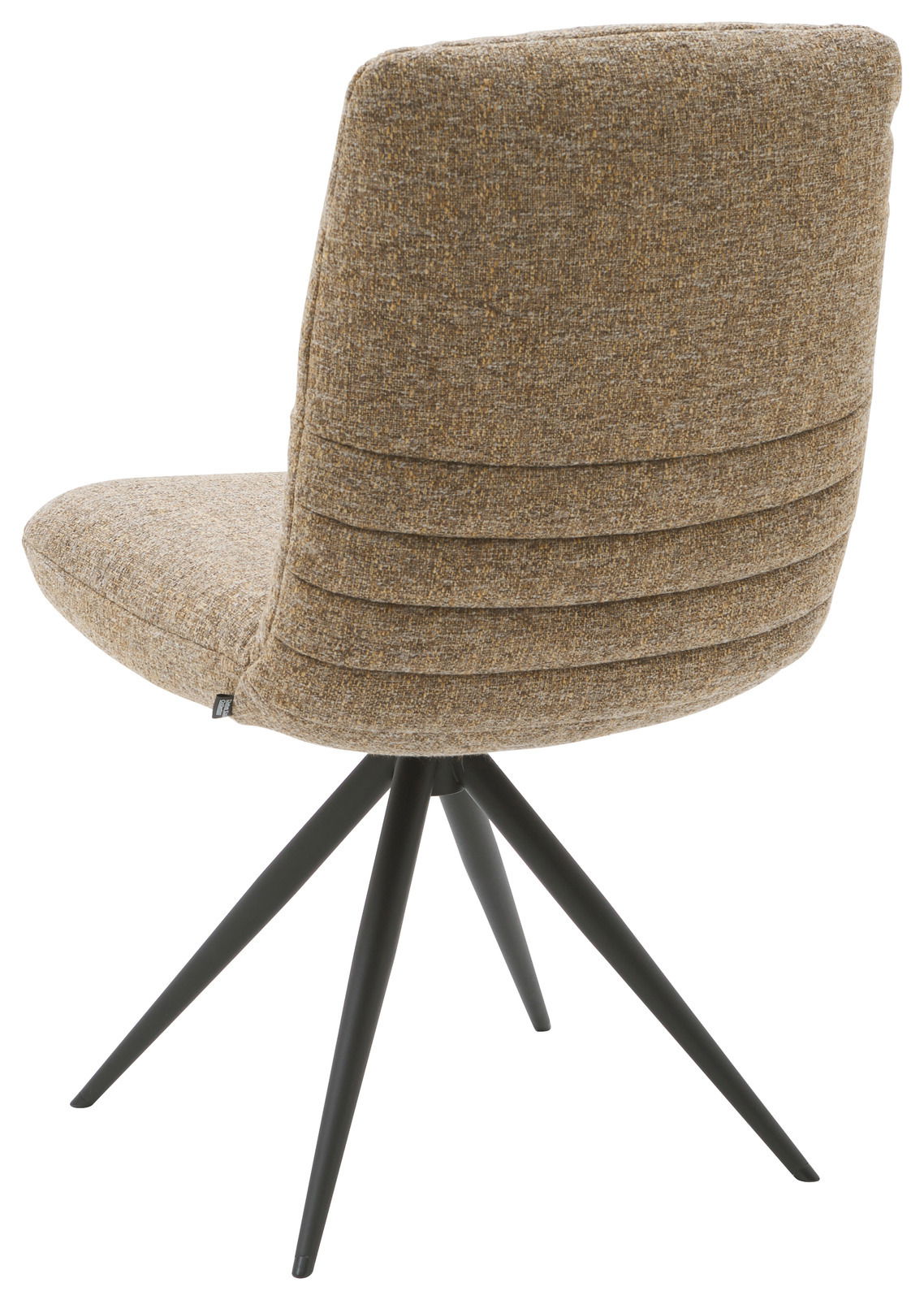 Dieter Knoll Stuhl MIGUEL Rückansicht eines modernen Stuhls mit gepolsterter Rückenlehne und vier schwarzen Metallbeinen.