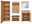 Garderobenkombination Set 80 aus Holz, bestehend aus einem hohen Schrank mit offenen Türen, einer Wandgarderobe mit Haken, einem Spiegel und einem Schuhschrank mit Sitzbank. Frontalansicht.