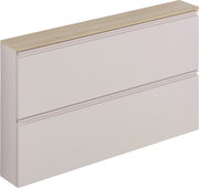 Hängeschuhschrank mit zwei Schubladen in hellem Beige und einer Holzoberfläche, seitliche Perspektive