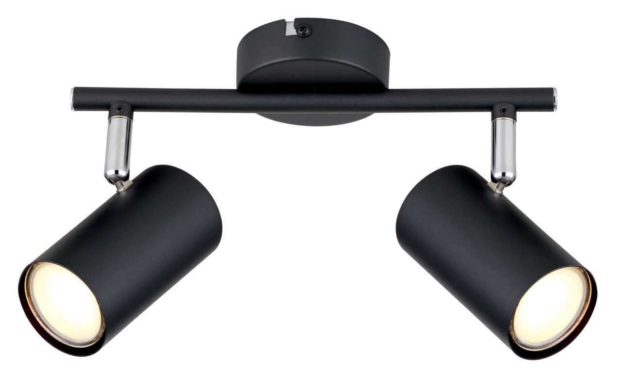 Globo Lighting Strahler ALLVI Moderner schwarzer Strahler mit zwei verstellbaren Leuchten, Ansicht von vorne.