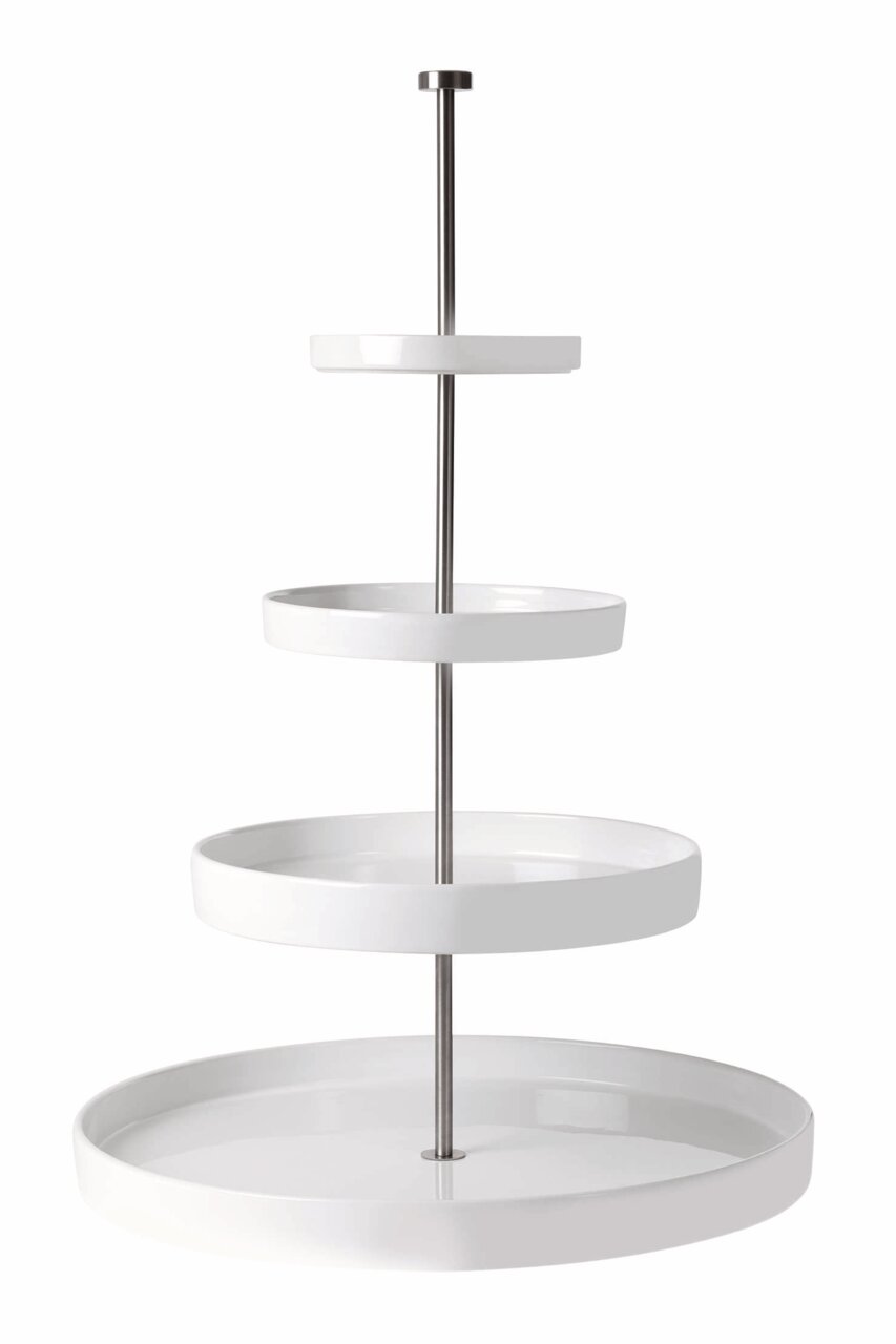 ASA SELECTION Etagere GRANDE Vierstufige Etagere aus weißem Material mit Metallstange, seitliche Perspektive