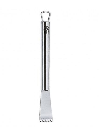 WMF Zitronenschaber 14,5cm Zitronenschaber PROFI PLUS aus Edelstahl, frontal abgebildet mit ergonomischem Griff und praktischer Aufhängeöse.
