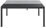 Moderner Gartentisch mit grauer Tischplatte und schwarzem Gestell, Frontalansicht