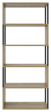 Breites Regal aus Holz mit fünf Ebenen, frontal betrachtet