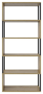 Breites Regal aus Holz mit fünf Ebenen, frontal betrachtet