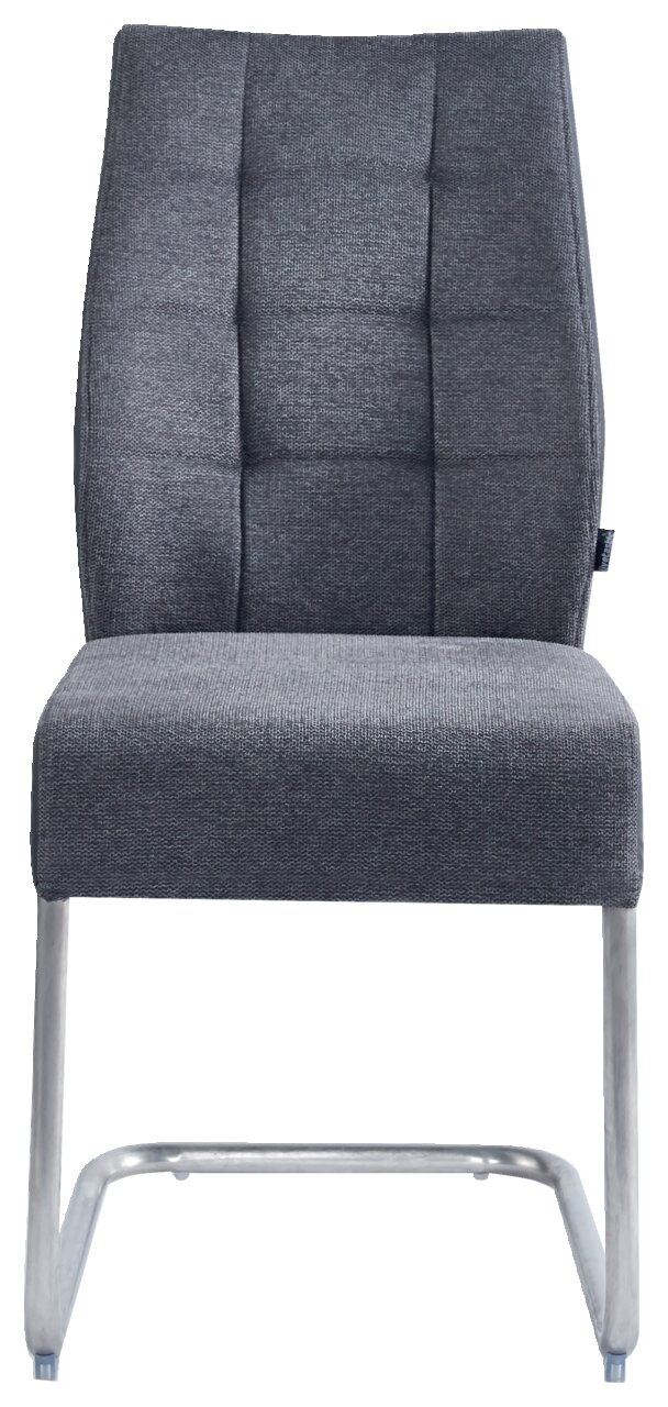 Moderne schommelstoel met grijze stoffen bekleding, vooraanzicht