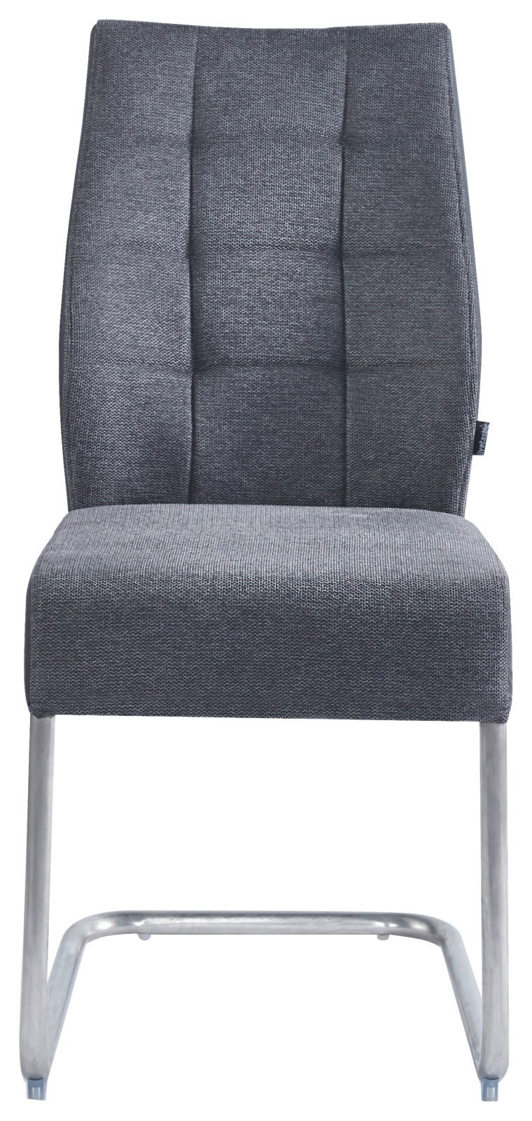 Moderner Schwingstuhl in grauem Stoffbezug, Frontalansicht