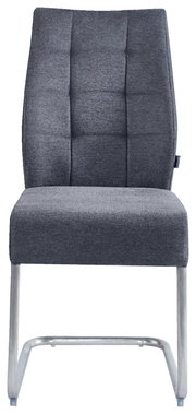 Moderner Schwingstuhl in grauem Stoffbezug, Frontalansicht