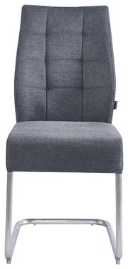 Moderner Schwingstuhl in grauem Stoffbezug, Frontalansicht