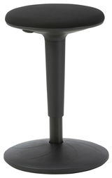 Schwarzer Sitzhocker XORA MOOVE, seitliche Perspektive, mit rundem Sitz und stabiler Basis.