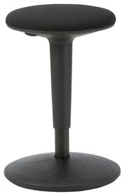 Schwarzer Sitzhocker XORA MOOVE, seitliche Perspektive, mit rundem Sitz und stabiler Basis.