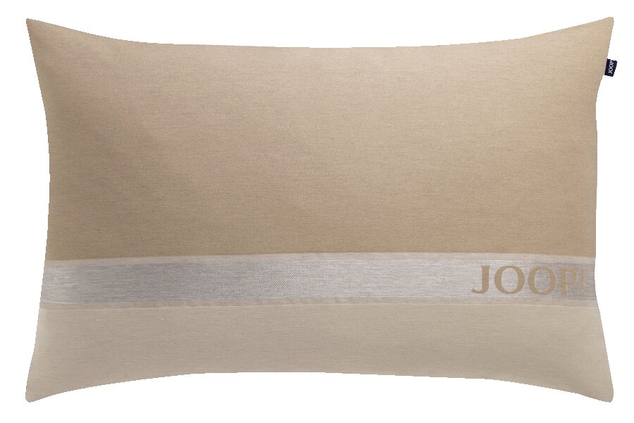 JOOP! Zierkissenhülle 40x60cm J!CLASH Beigefarbener JOOP! Kissenbezug mit horizontalem hellen Streifen und Logo, Frontansicht