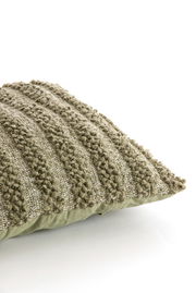 Grünes Kissen mit strukturierter Oberfläche, seitliche Perspektive