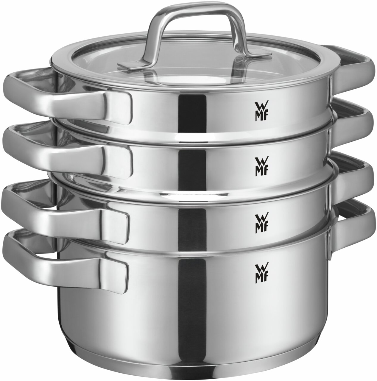 Stapelbares Topfset Compact Cuisine 5-tlg. aus Edelstahl, seitliche Perspektive