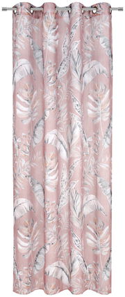 Rosa Vorhang mit tropischem Blättermuster, frontal aufgenommen