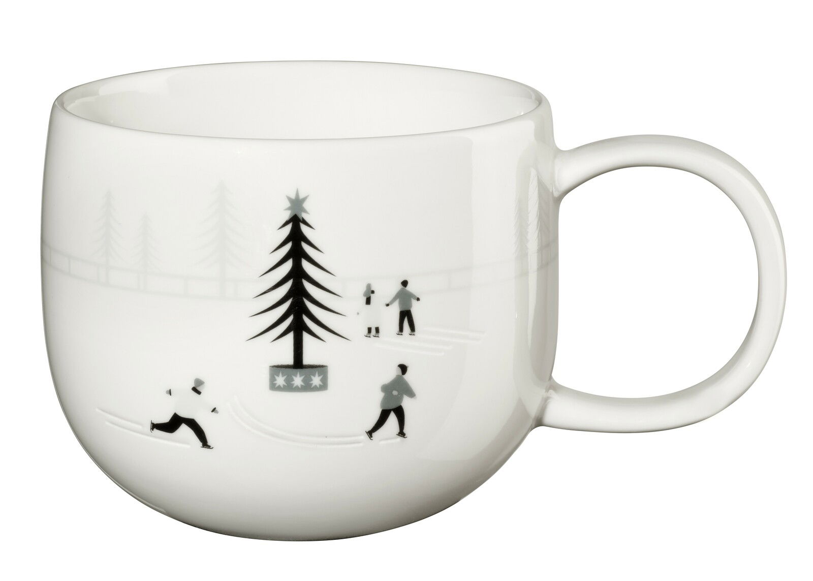 ASA SELECTION Henkelbecher JOY XMAS Weißer Henkelbecher mit Eislaufmotiv, seitliche Perspektive