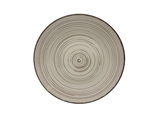 Runde, beige Keramikplatte mit konzentrischen Kreisen, Draufsicht