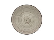 Runde, beige Keramikplatte mit konzentrischen Kreisen, Draufsicht