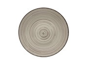 Runde, beige Keramikplatte mit konzentrischen Kreisen, Draufsicht