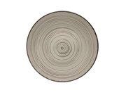 Runde, beige Keramikplatte mit konzentrischen Kreisen, Draufsicht
