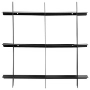 Schwarzes Wandregal mit drei Regalböden, frontale Ansicht