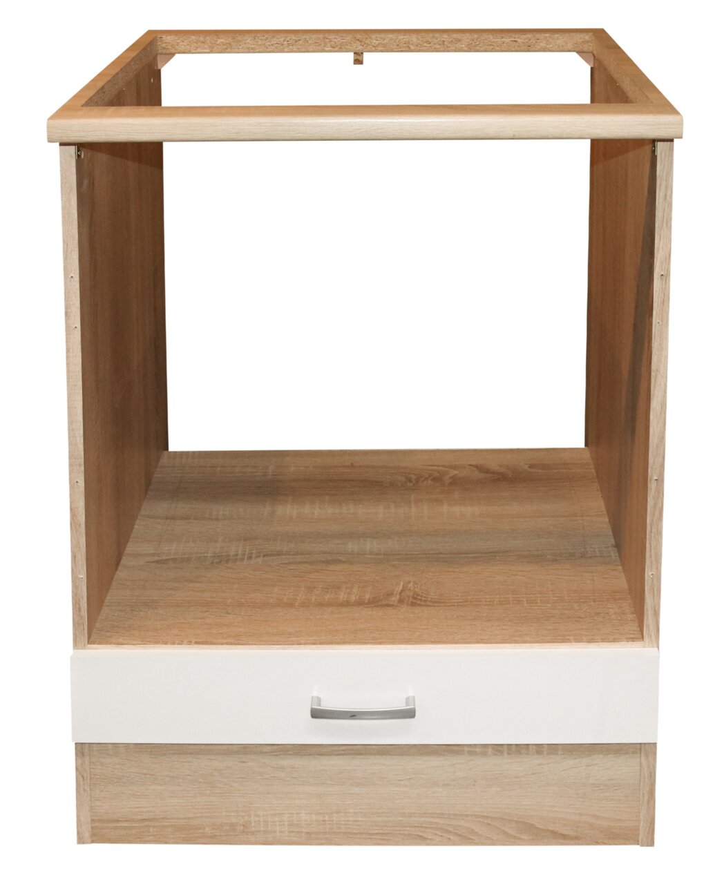 Herdumbauschrank aus Holz mit einer Schublade, Frontalansicht