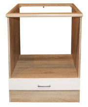 Herdumbauschrank aus Holz mit einer Schublade, Frontalansicht