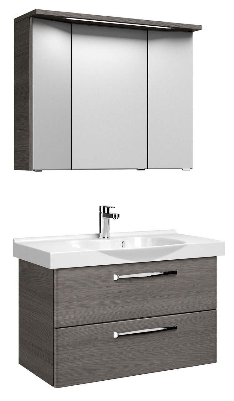 Pelipal Badblock 92cm TRENTINO Moderner Badblock mit Spiegelschrank und Waschbecken, Frontansicht